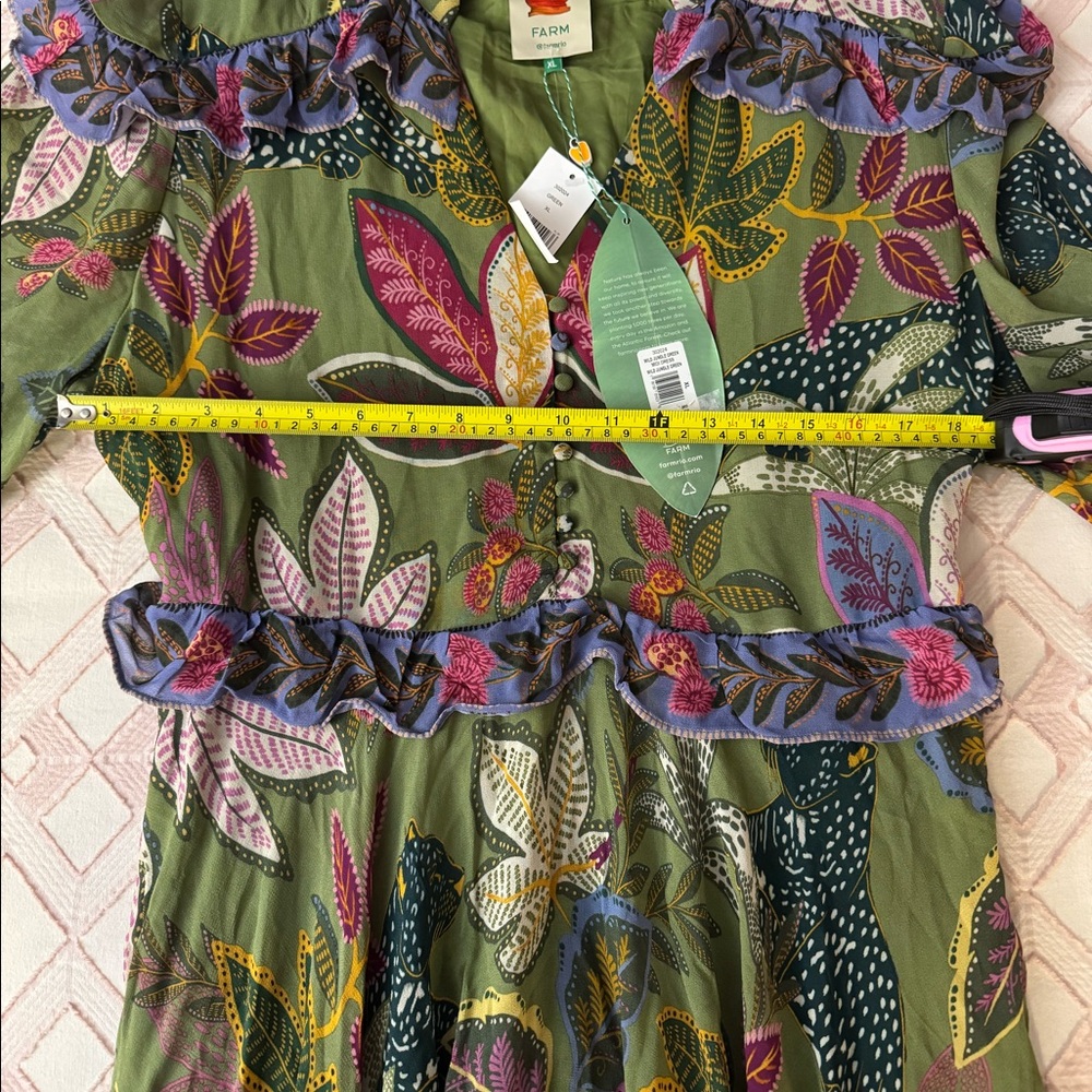 FARM Rio Olive Green Floral Midi Dress with Lavender Hem - Picture 10 of 12